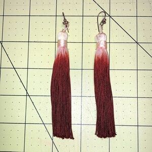 4.5” tassel interchangable earrings ombre red rust pink